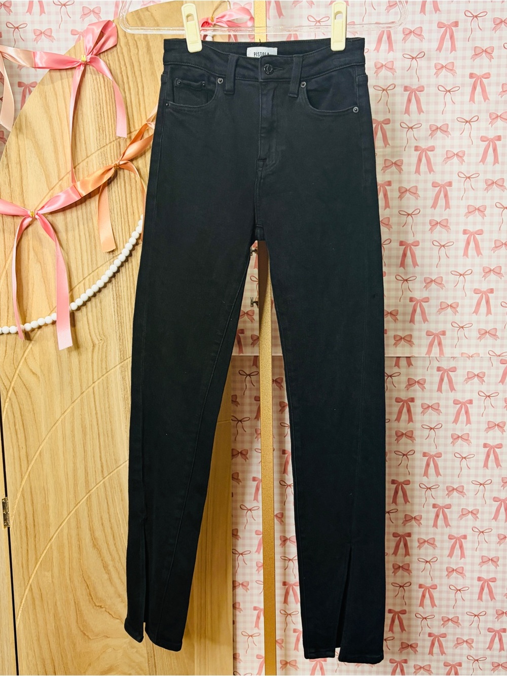 Pistola Denim Teagan Black High Rise Vented Kick Pleat Jeans Anthropologie 24